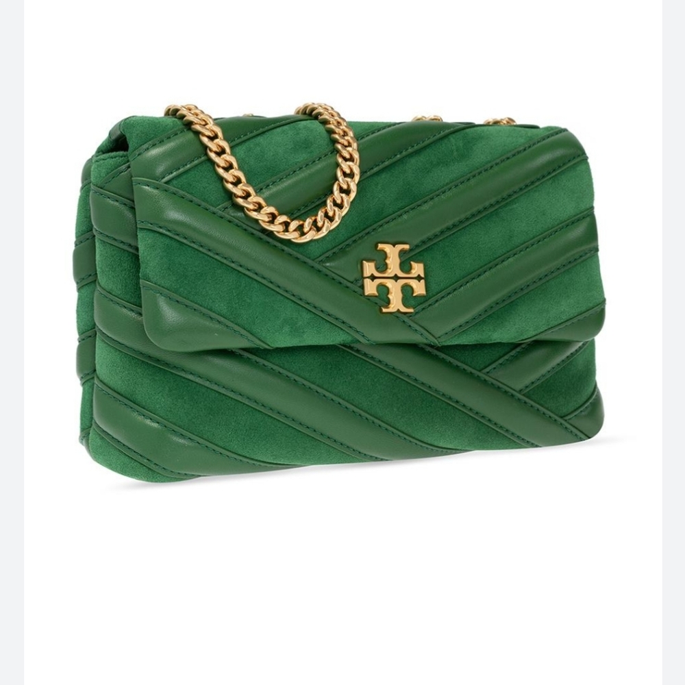 Tory Burch Suede Leather Kira Chevron Bombe Convertible crossbody
